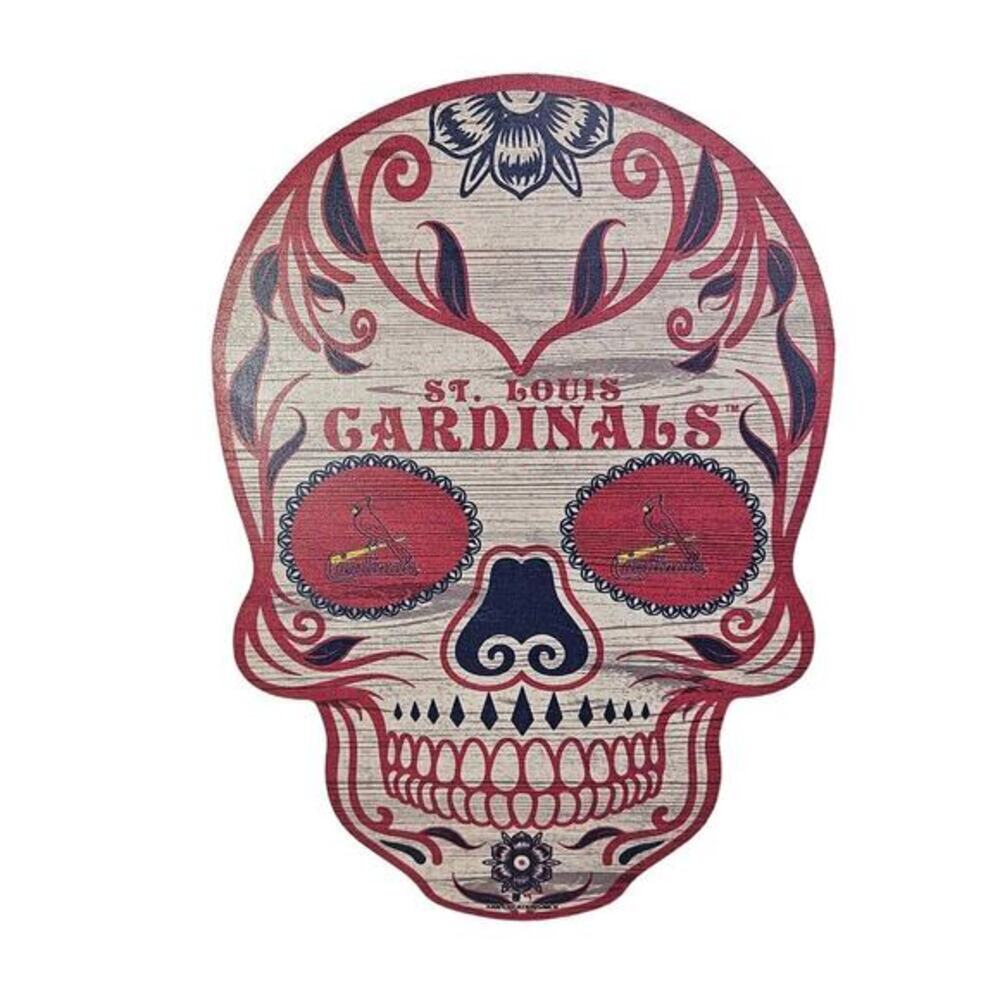 MLB Plaque St Louis Cardinals Baseball Sugar Skull 12 x 8 Wall Hanging Decor‎